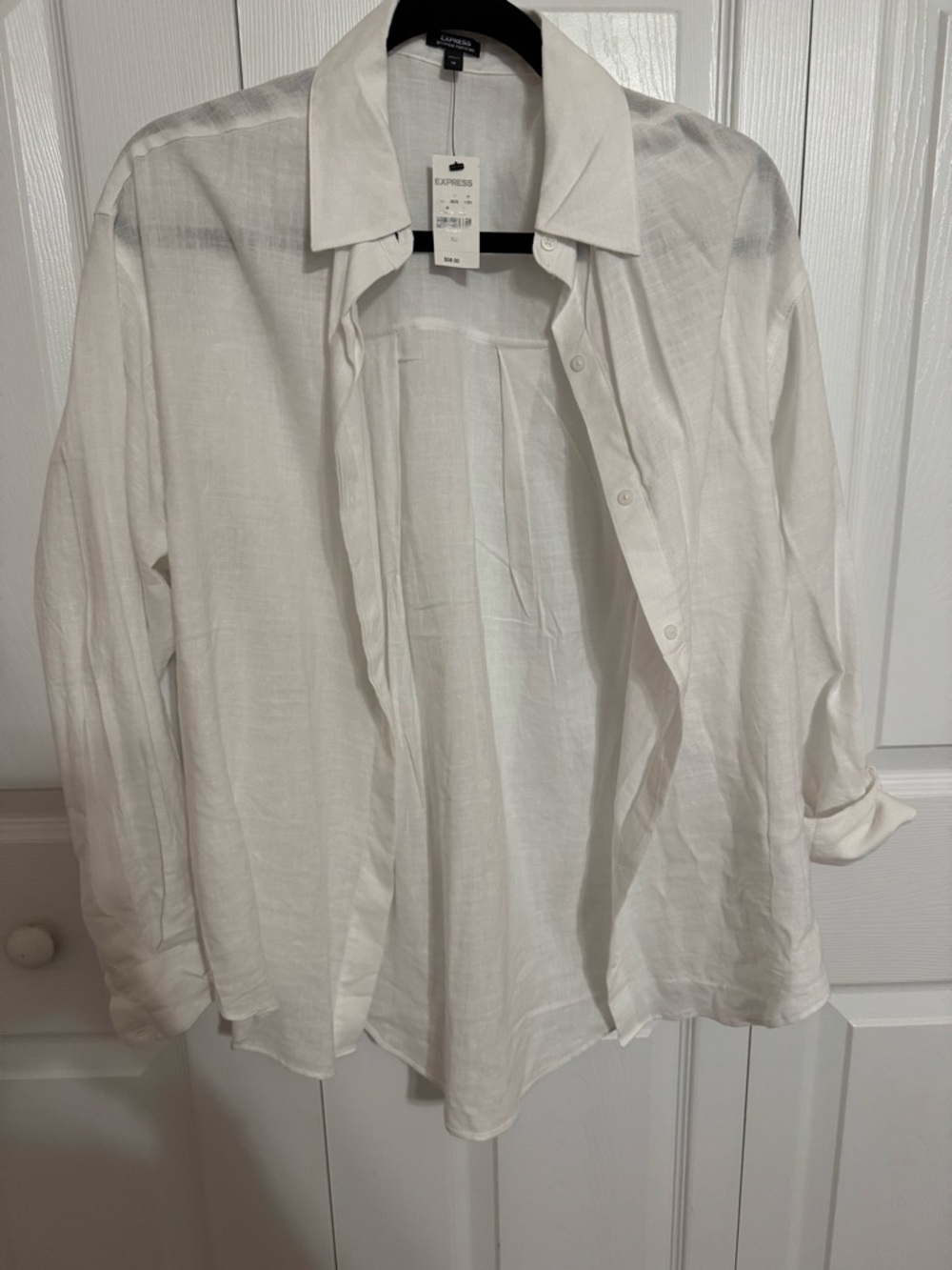 Express women’s white linen-blend boyfriend portofino shirt
